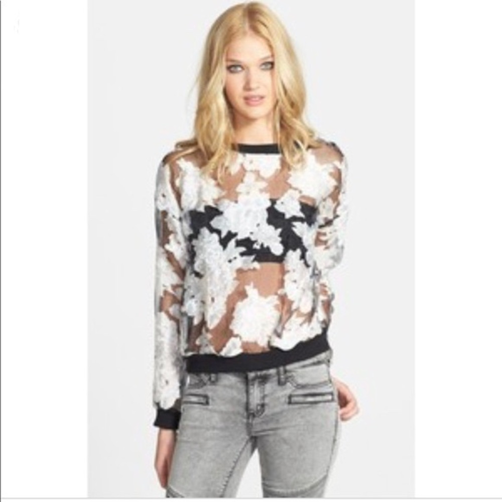 NORDSTROM TILDON SHEER FLORAL SWEATSHIRT TOP SZ S